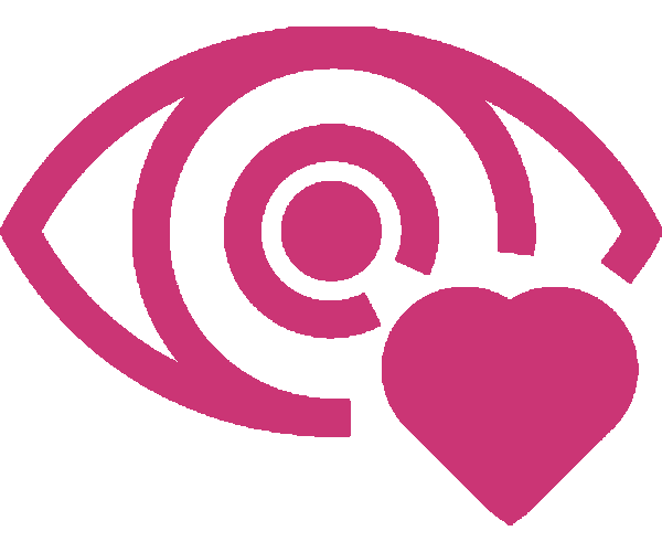 Icono de un ojo con un corazón, símbolo de cuidado visual en Óptica Giner.
