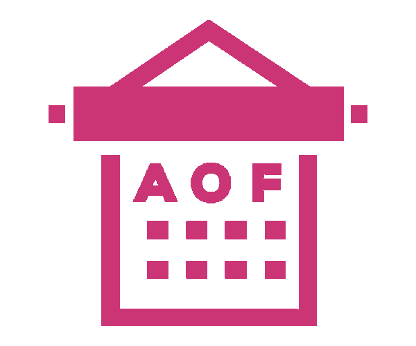 Icono de un calendario con las letras A, O y F, símbolo de planificación en Óptica Giner.
